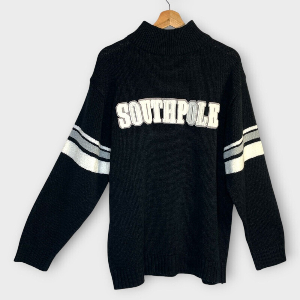 VTG SouthPole Authentic Sweater Y2K Mens MEDIUM Turtleneck Ribbed Long Sleeve